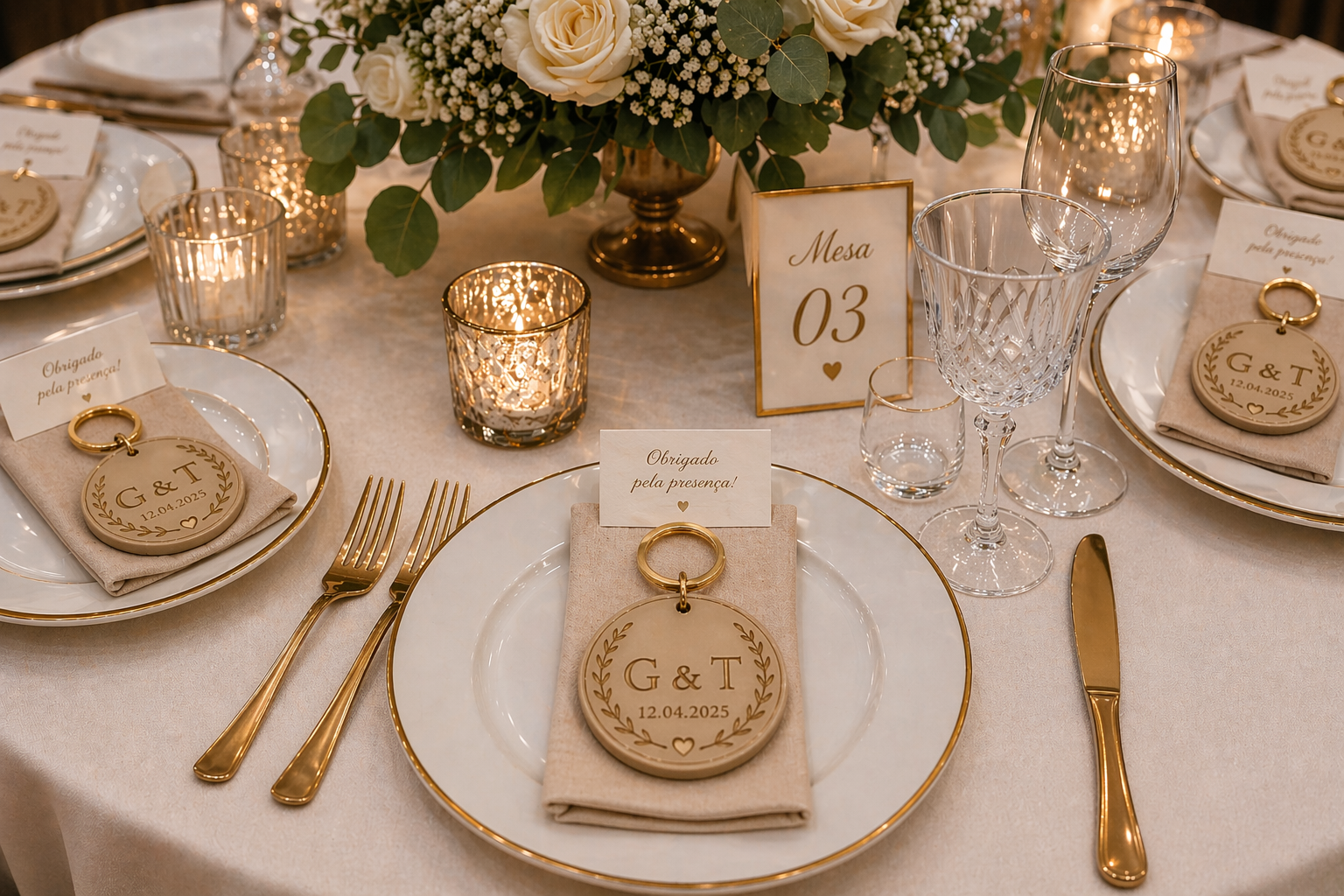 Mesa de casamento com lembrancinhas personalizadas PONTO BASE